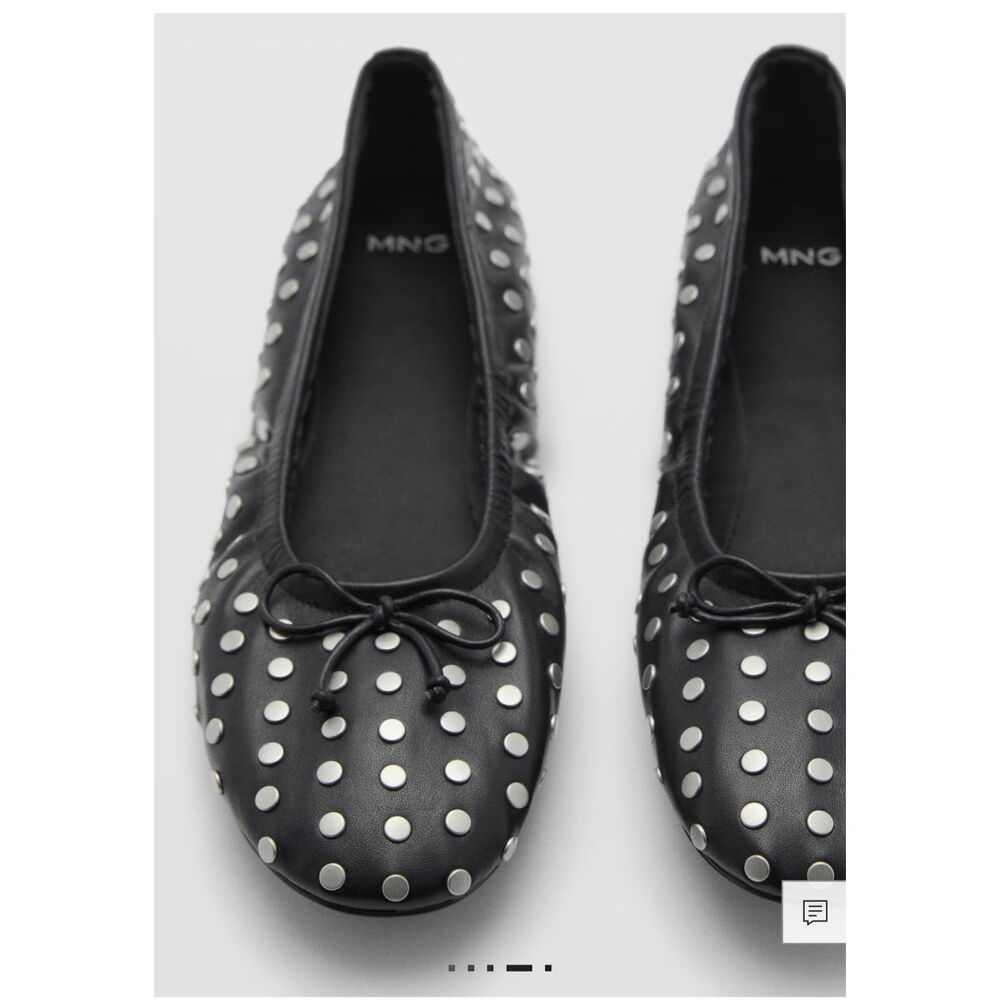 MNG BY MANGO Studded Bow Ballerina Flats Black 38 US 7.5 NEW
